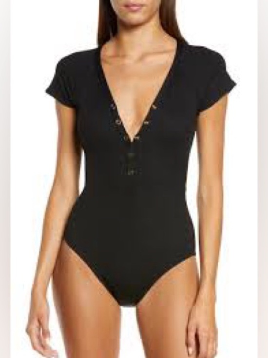 Robin Piccone Other - Robin Piccone Amy Rib Snap Front One Piece Swimsuit Black Size 12 Open Back